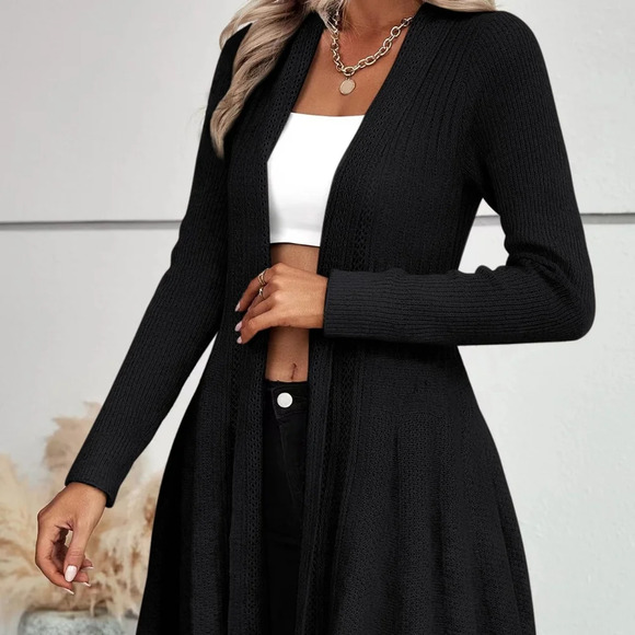 Ruffle Hem Open Front Cardigan - Picture 1 of 5